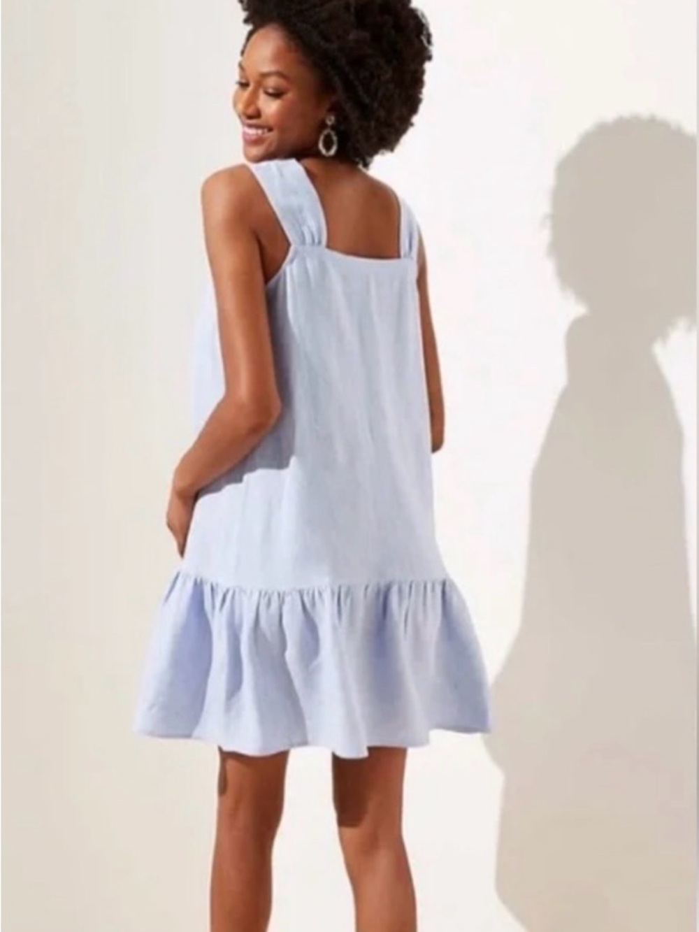 LOFT Light Blue Sleeveless Ruffle Hem Linen Blend Sundress - Women